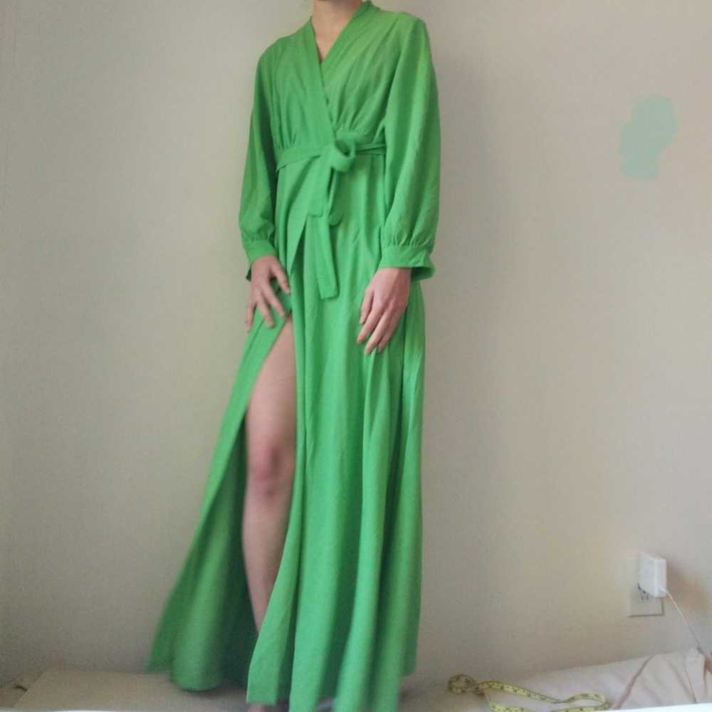 1970's Neon Lime Green Wrap Maxi Dress - image 4