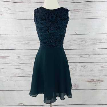 Cache vintage navy fit and flare lace beaded bodic