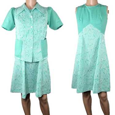 Vintage 60s Handmade Mint Green Jacket and Dress … - image 1