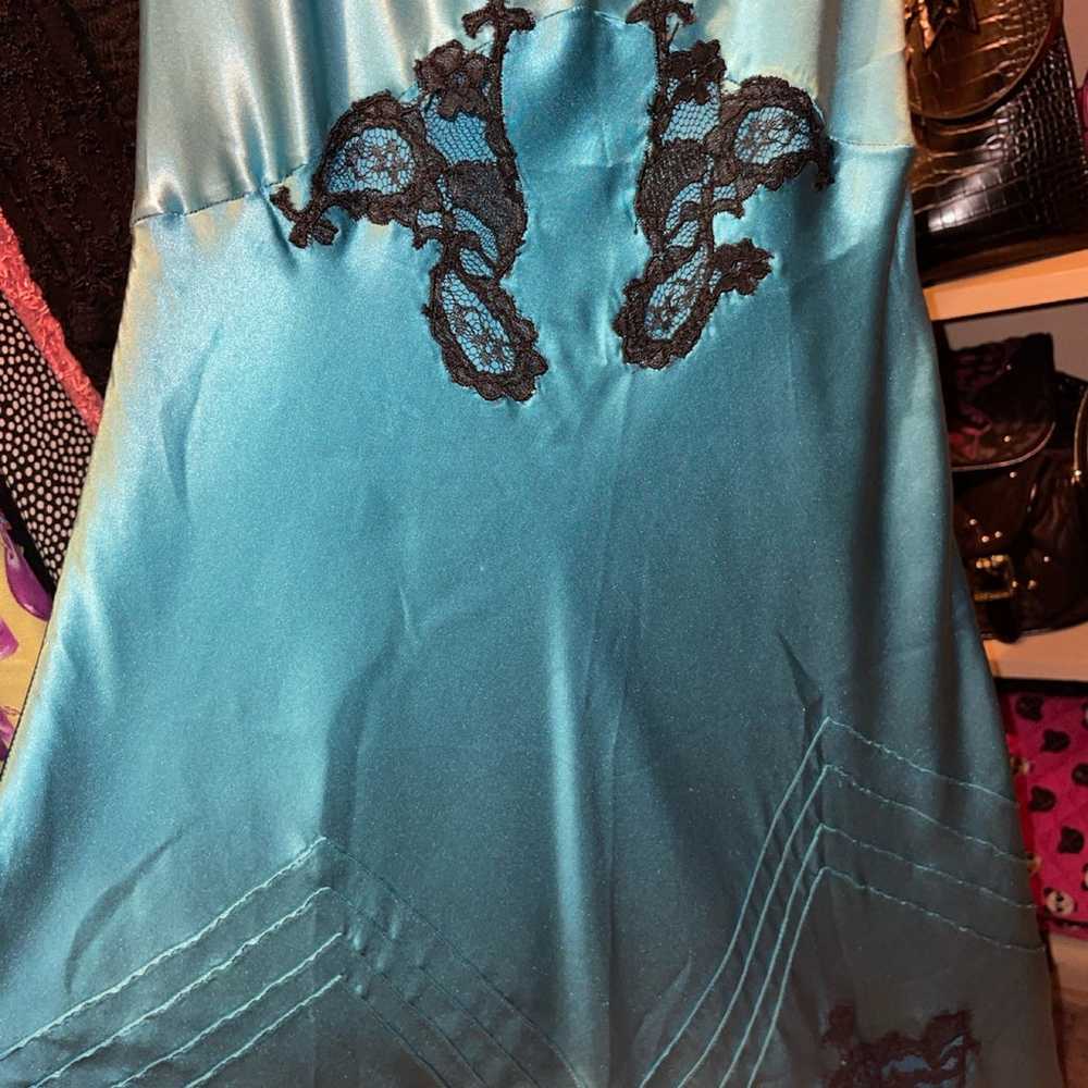 VTG Betsey Johnson Blue Lace Gown - image 2