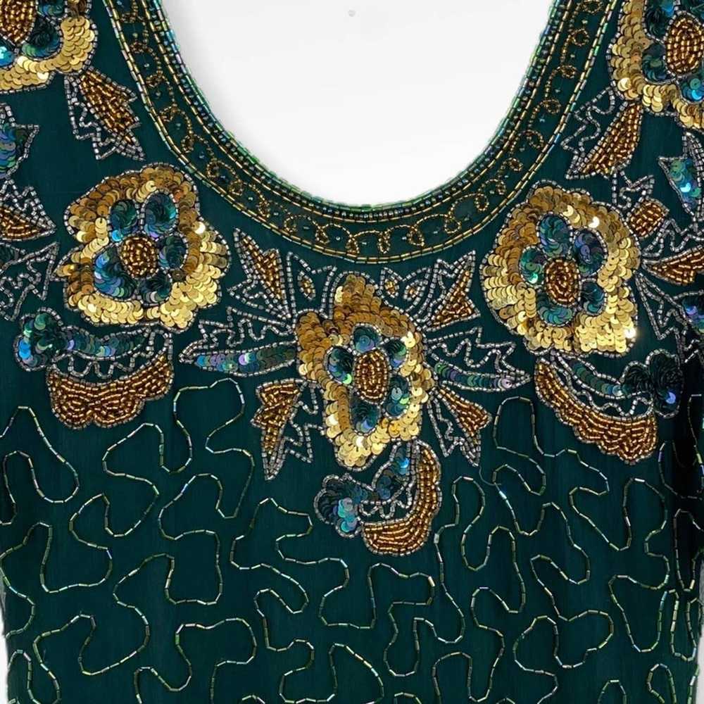 Vintage Laurence Kazar Green + Gold Floral Front … - image 2