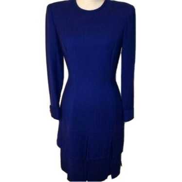 Bill Blass Vintage Blue Wool Crepe Dress Lined Ba… - image 1