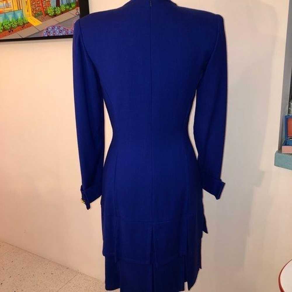 Bill Blass Vintage Blue Wool Crepe Dress Lined Ba… - image 2