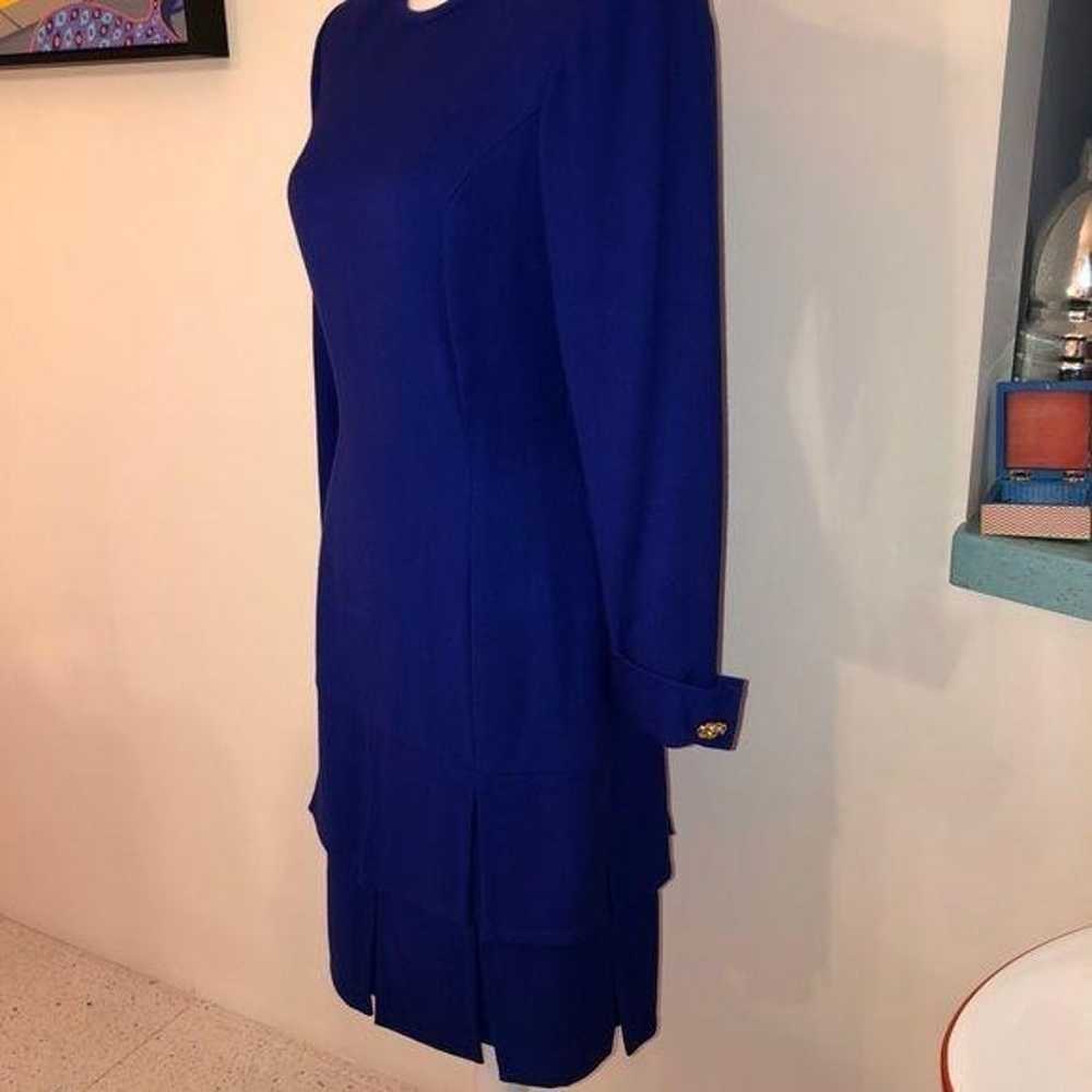Bill Blass Vintage Blue Wool Crepe Dress Lined Ba… - image 3