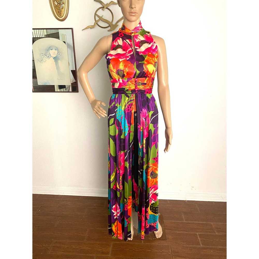 Vintage 1970's Overdress in Flower Power Print wi… - image 2