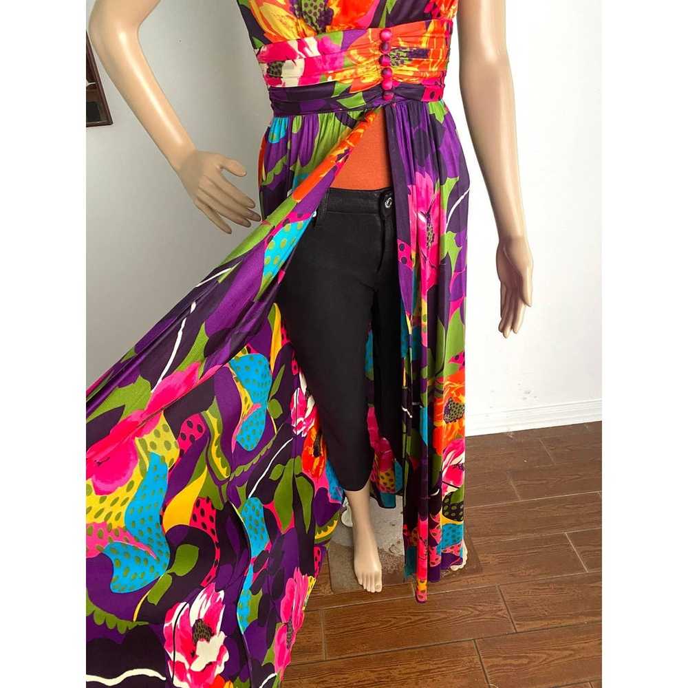 Vintage 1970's Overdress in Flower Power Print wi… - image 5
