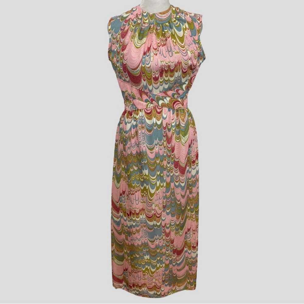 Vintage 60s 70s Leslie Fay Pink Psychedelic Swirl… - image 1