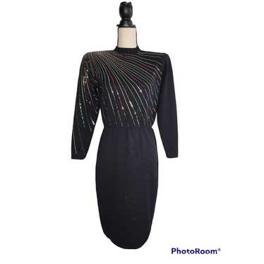 ST JOHN Marie Gray Santana Knit Sequined Black Dr… - image 1