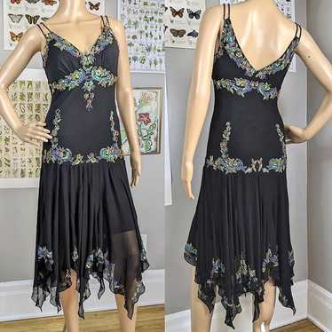 Vintage 90s y2k Sue Wong Silk Midi Dress Beaded D… - image 1