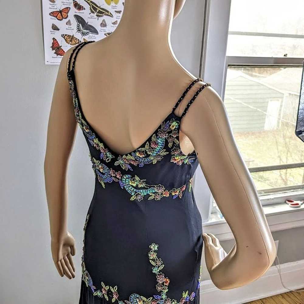 Vintage 90s y2k Sue Wong Silk Midi Dress Beaded D… - image 2