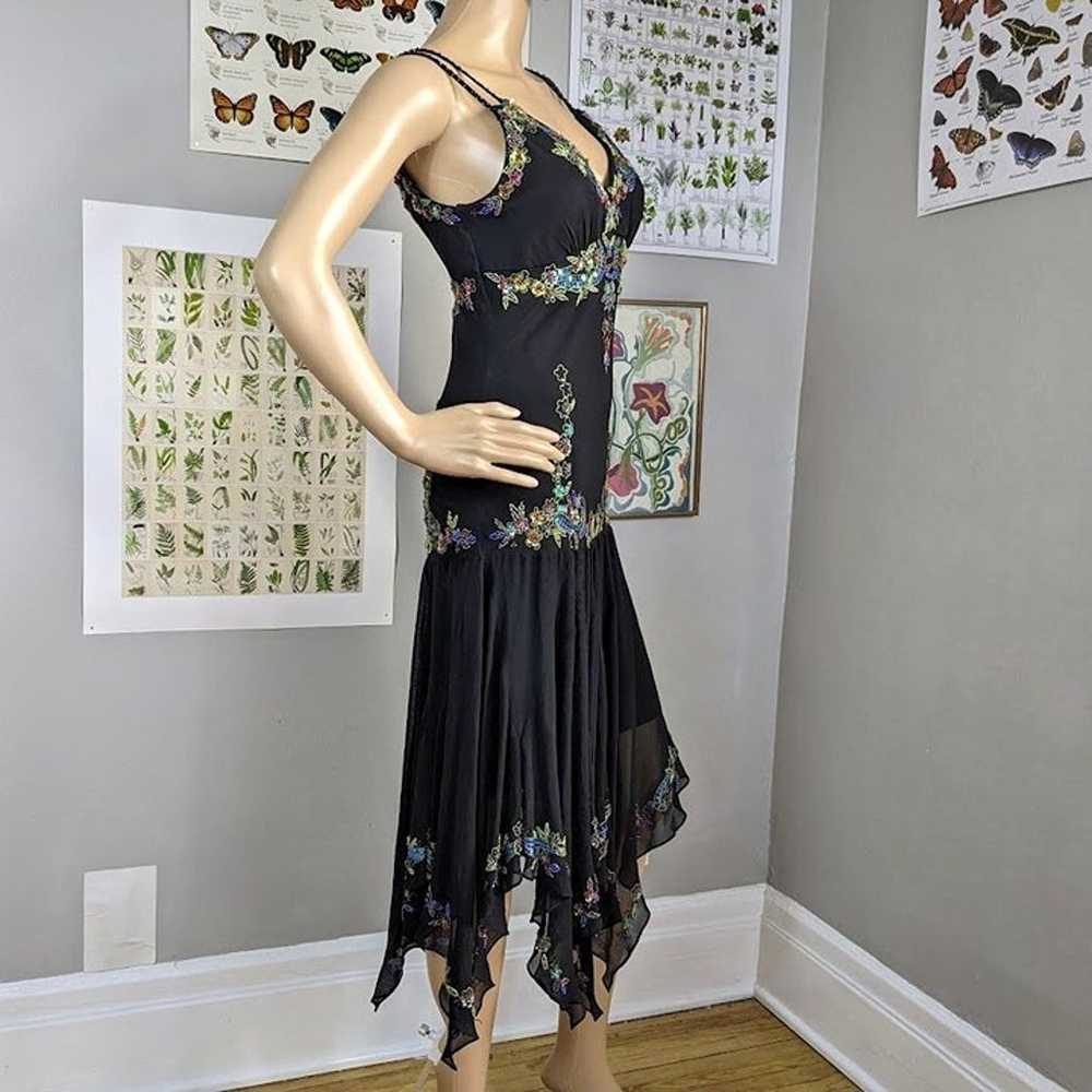 Vintage 90s y2k Sue Wong Silk Midi Dress Beaded D… - image 3