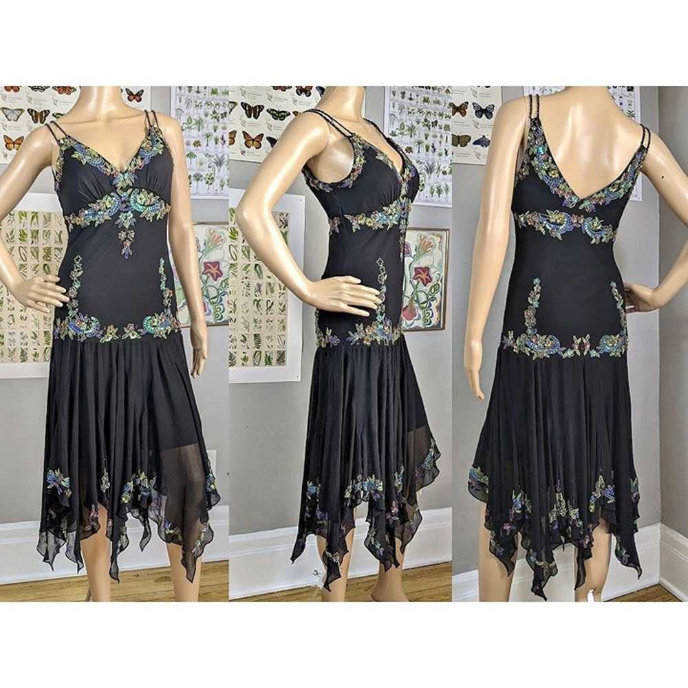 Vintage 90s y2k Sue Wong Silk Midi Dress Beaded D… - image 5