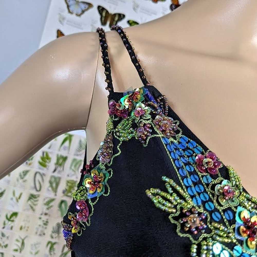 Vintage 90s y2k Sue Wong Silk Midi Dress Beaded D… - image 6