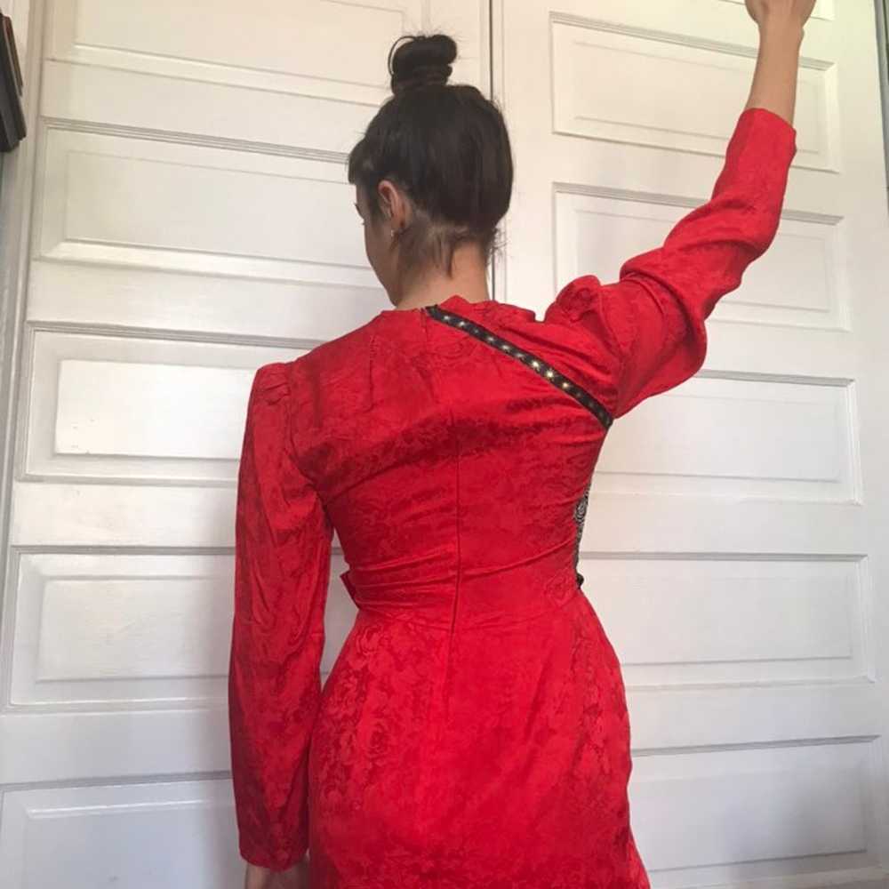 Red silk dress vintage - image 3