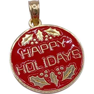 Happy Holidays Christmas Ornament Charm 14K Gold R