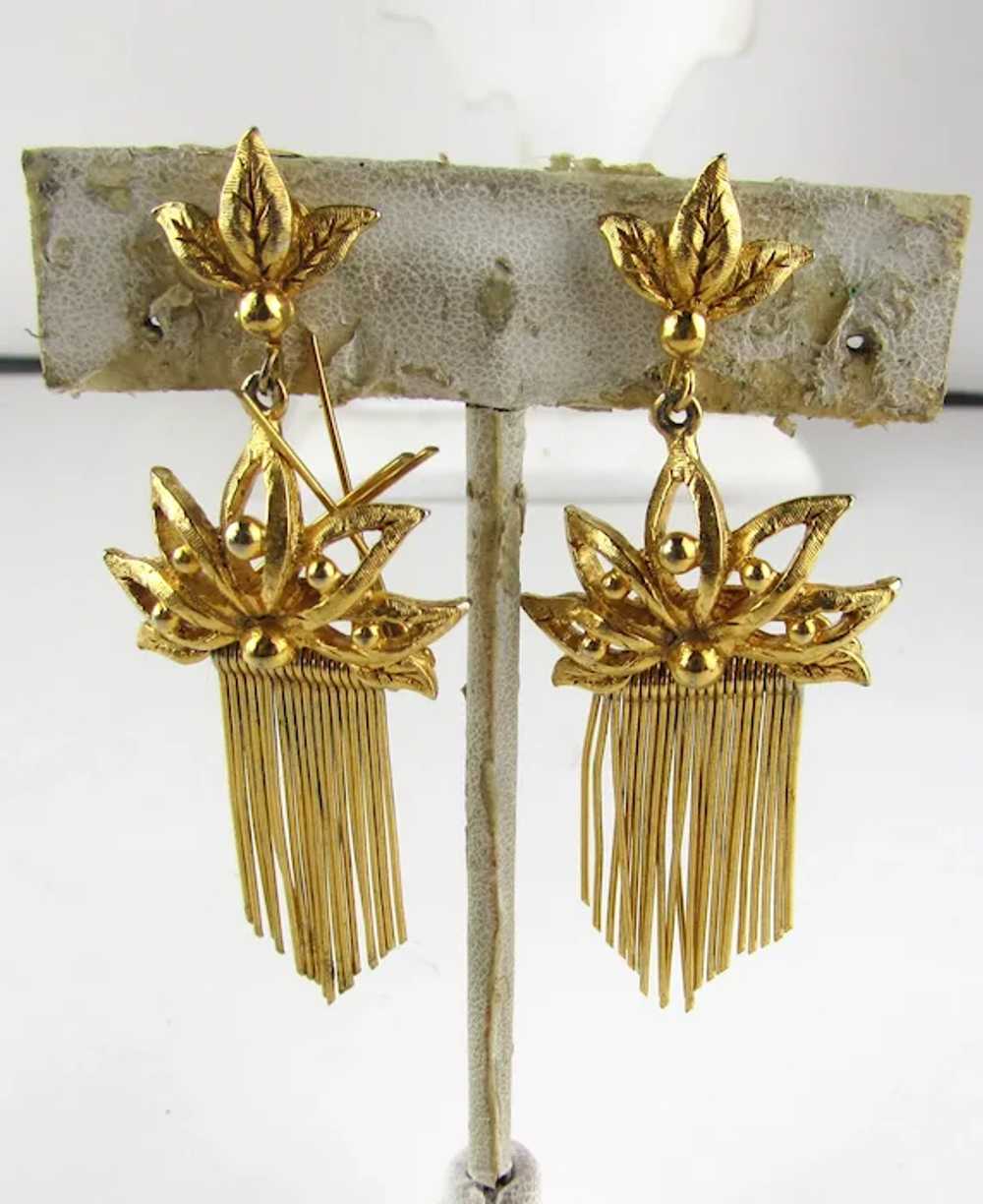 Vintage Florenza Gold Tone Clip On Earrings With … - image 2