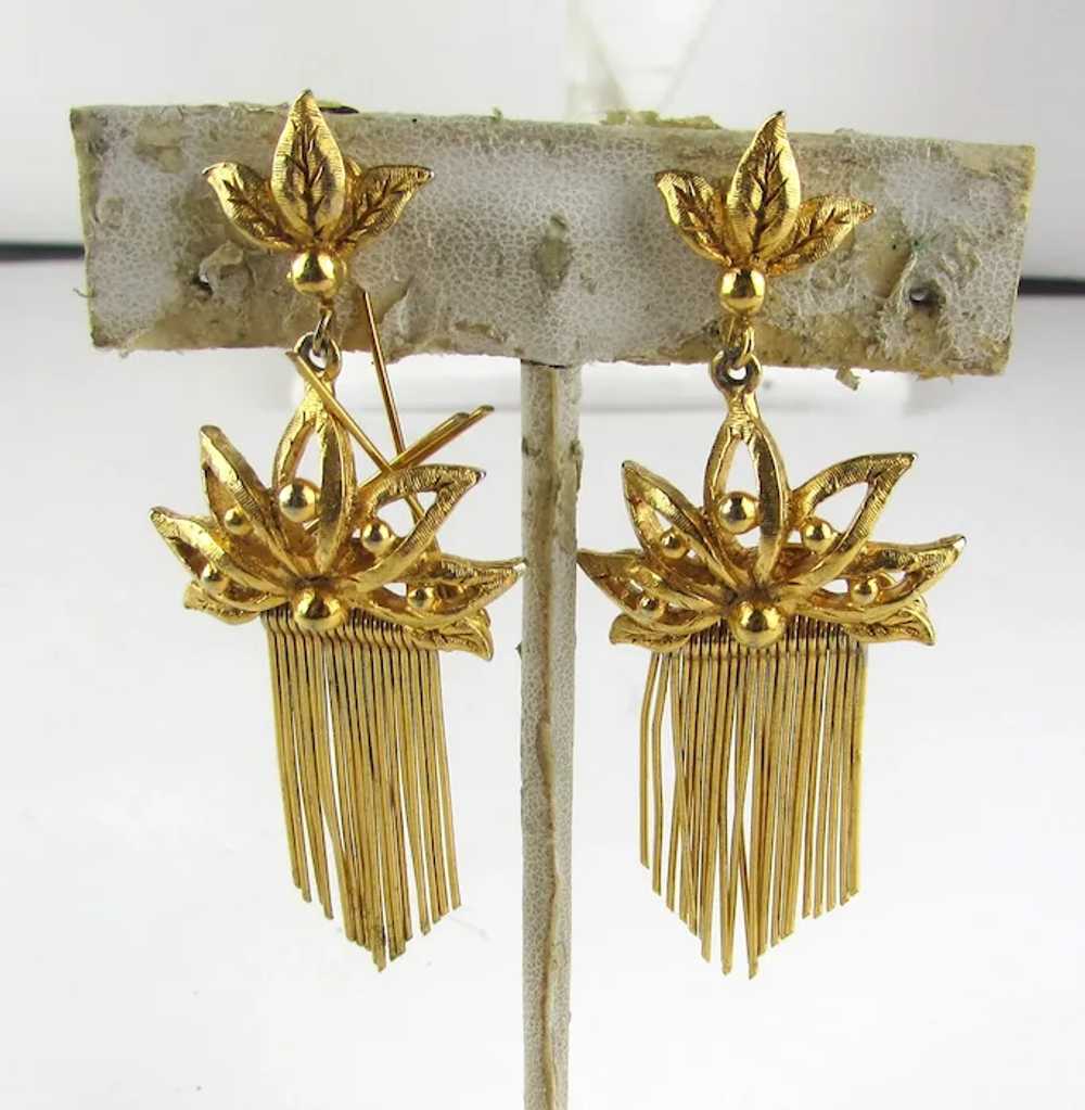 Vintage Florenza Gold Tone Clip On Earrings With … - image 4