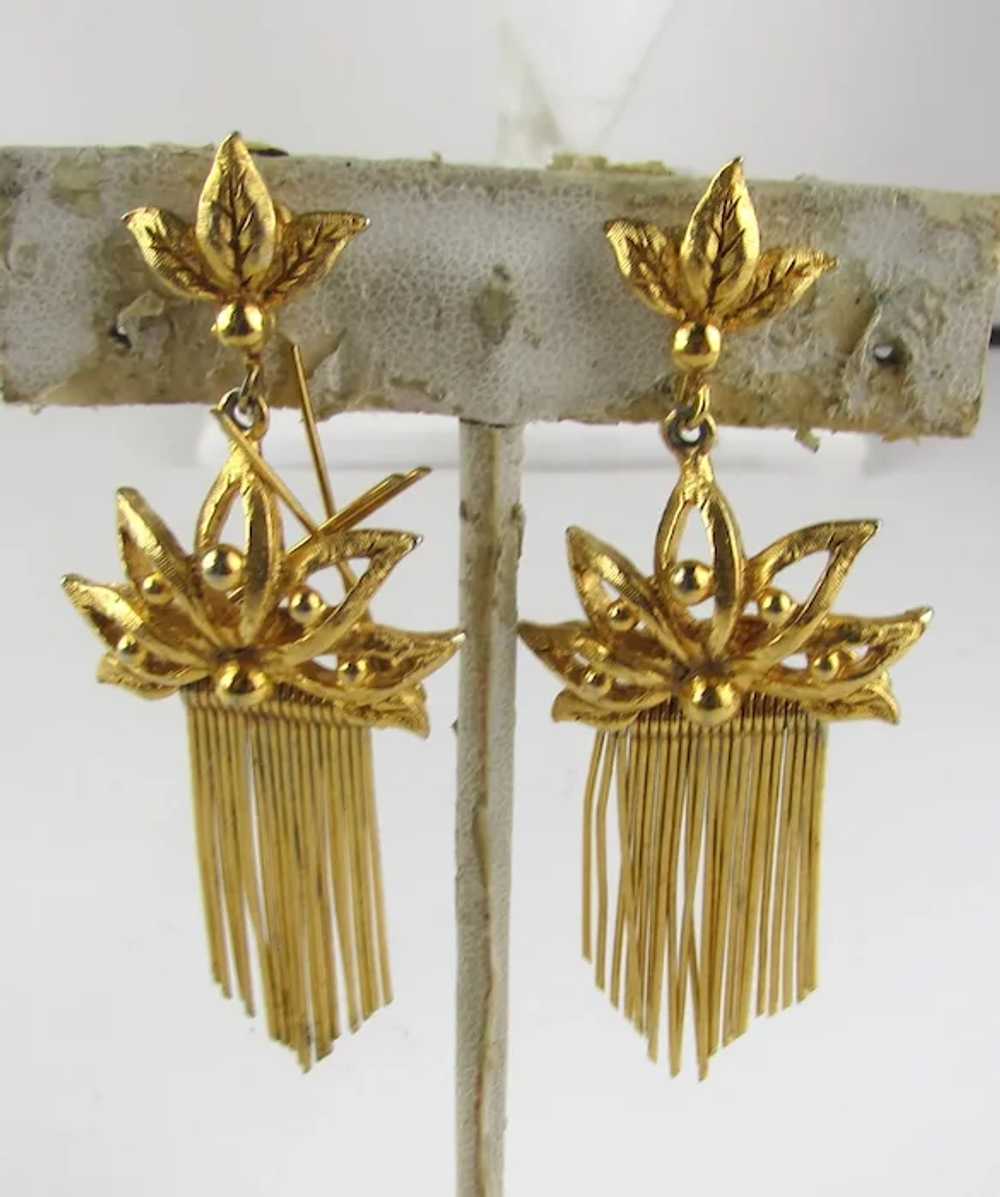 Vintage Florenza Gold Tone Clip On Earrings With … - image 8