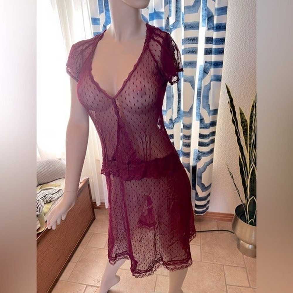 Urban Outfitters Vintage Mesh Lace Maroon Dress S… - image 1