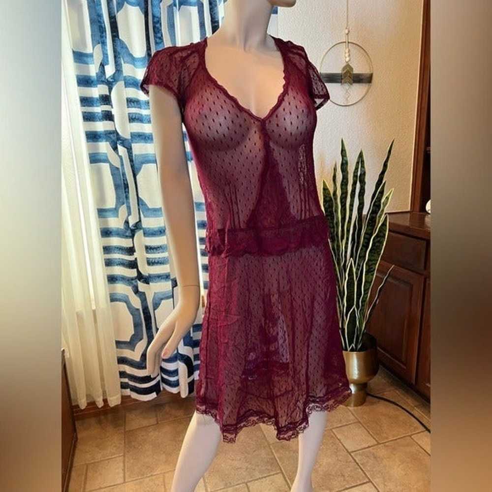 Urban Outfitters Vintage Mesh Lace Maroon Dress S… - image 2
