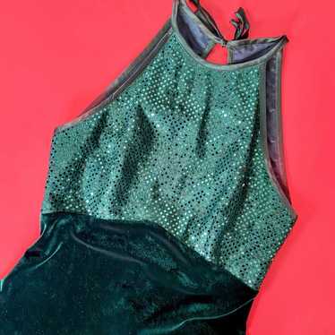 Vintage 90’s Emerald Green Velvet & Sequin Open B… - image 1