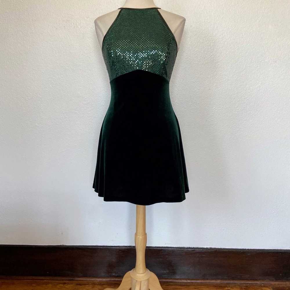 Vintage 90’s Emerald Green Velvet & Sequin Open B… - image 2