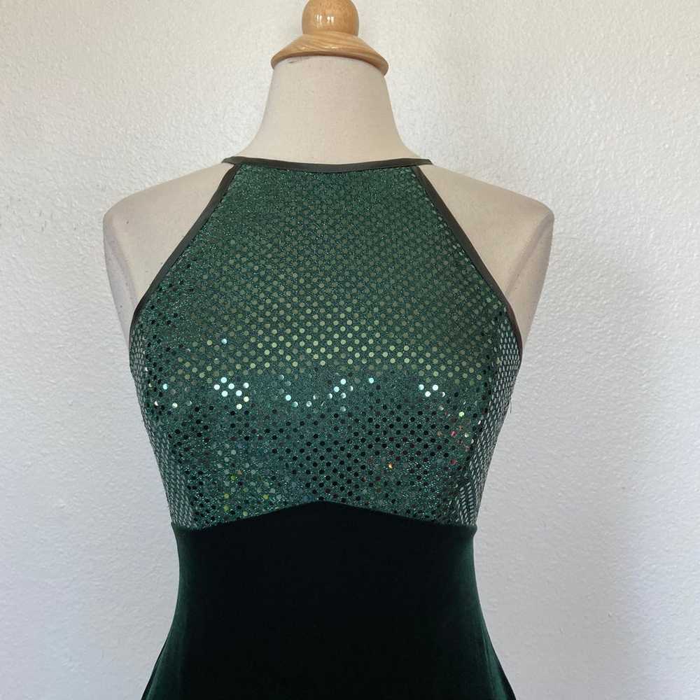 Vintage 90’s Emerald Green Velvet & Sequin Open B… - image 3