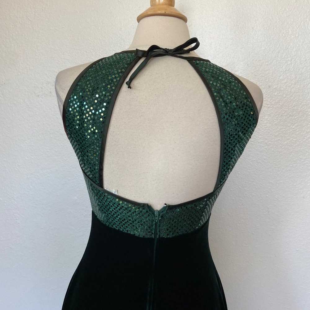 Vintage 90’s Emerald Green Velvet & Sequin Open B… - image 5