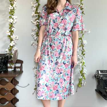 Vintage short sleeve floral midi dress - image 1