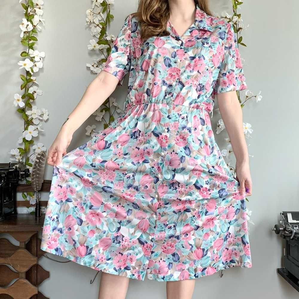 Vintage short sleeve floral midi dress - image 3