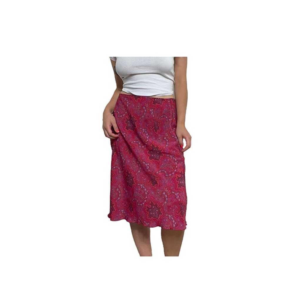 Y2K Express Pink Paisley Midi Slip Skirt Size 7/8 - image 1