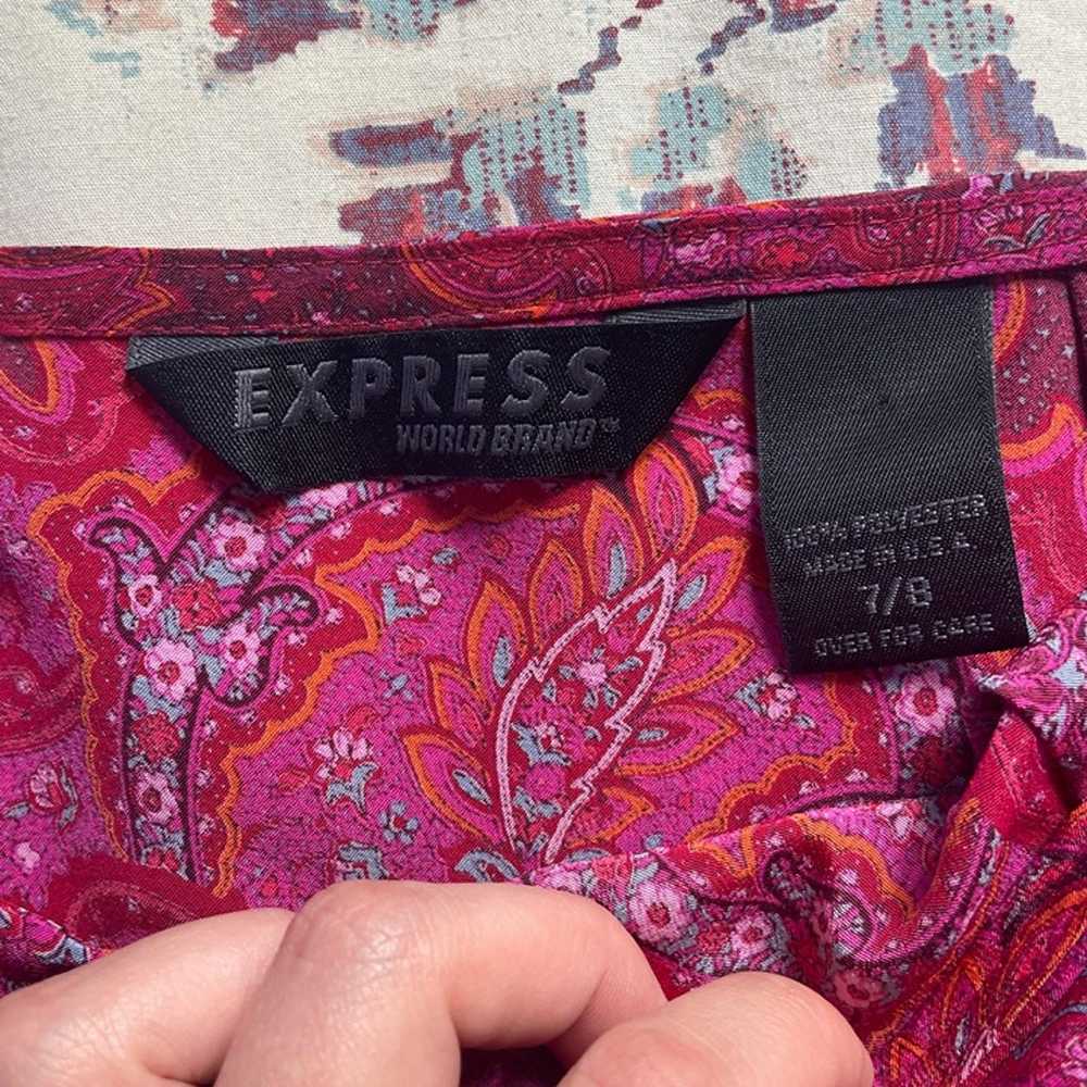 Y2K Express Pink Paisley Midi Slip Skirt Size 7/8 - image 4