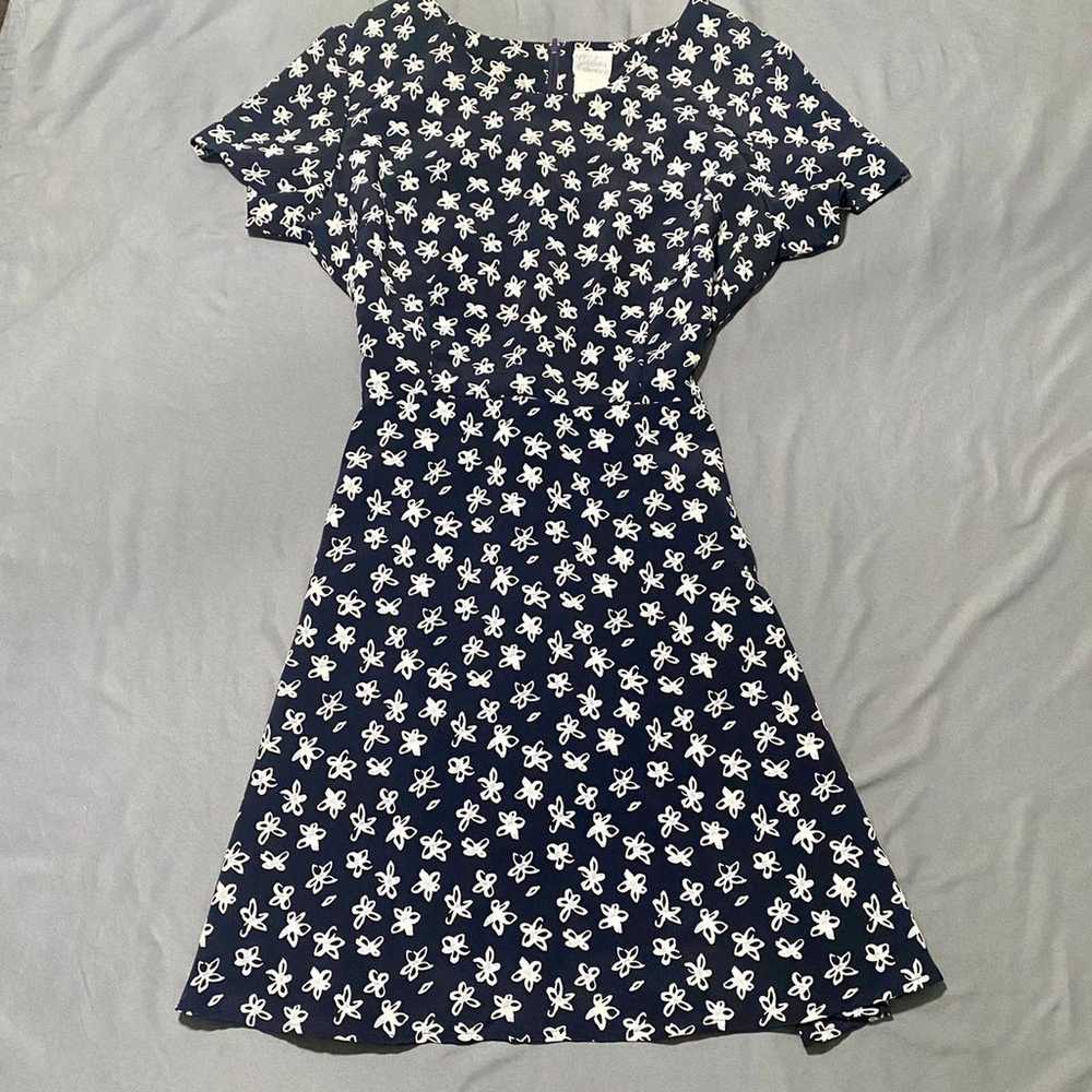 Jaclyn Smith Navy Blue white floral Vintage Dress… - image 1