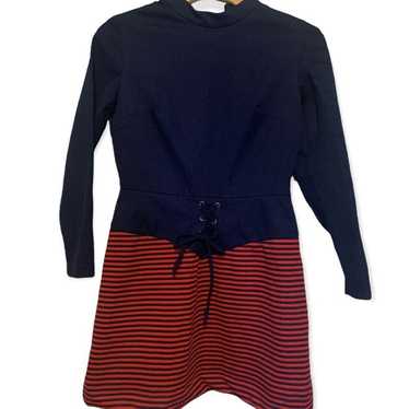 Vintage Knit Long Sleeve Red Blue Mini Dress Iglw… - image 1