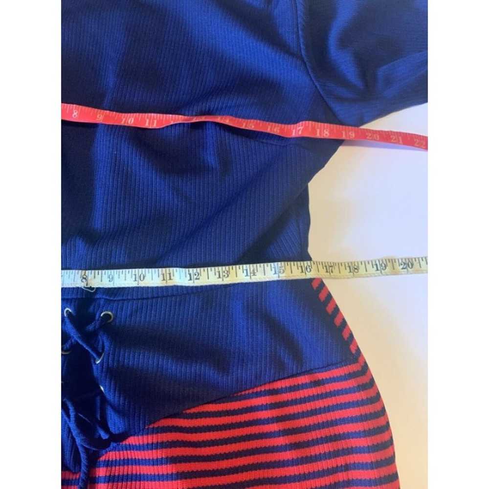 Vintage Knit Long Sleeve Red Blue Mini Dress Iglw… - image 6