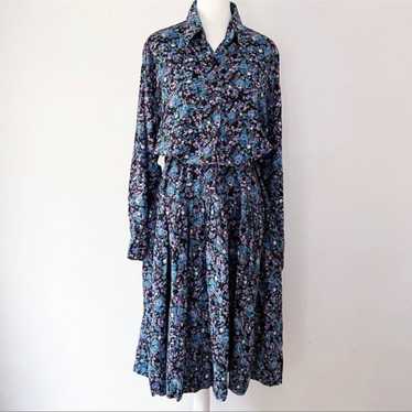 Vintage 90’s Floral Long Sleeve Drop Waist Dress … - image 1