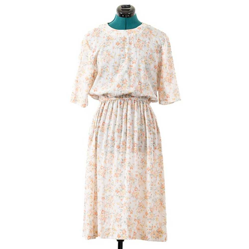 Vintage Handmade Dress Short Sleeve Peach Floral … - image 1