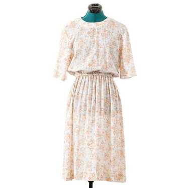 Vintage Handmade Dress Short Sleeve Peach Floral … - image 1