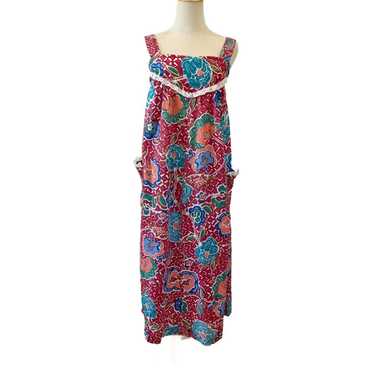 Vintage Women's Summer Housedress Red Floral Midi