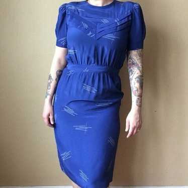 Vintage Blue 80s Geometric Dress - image 1