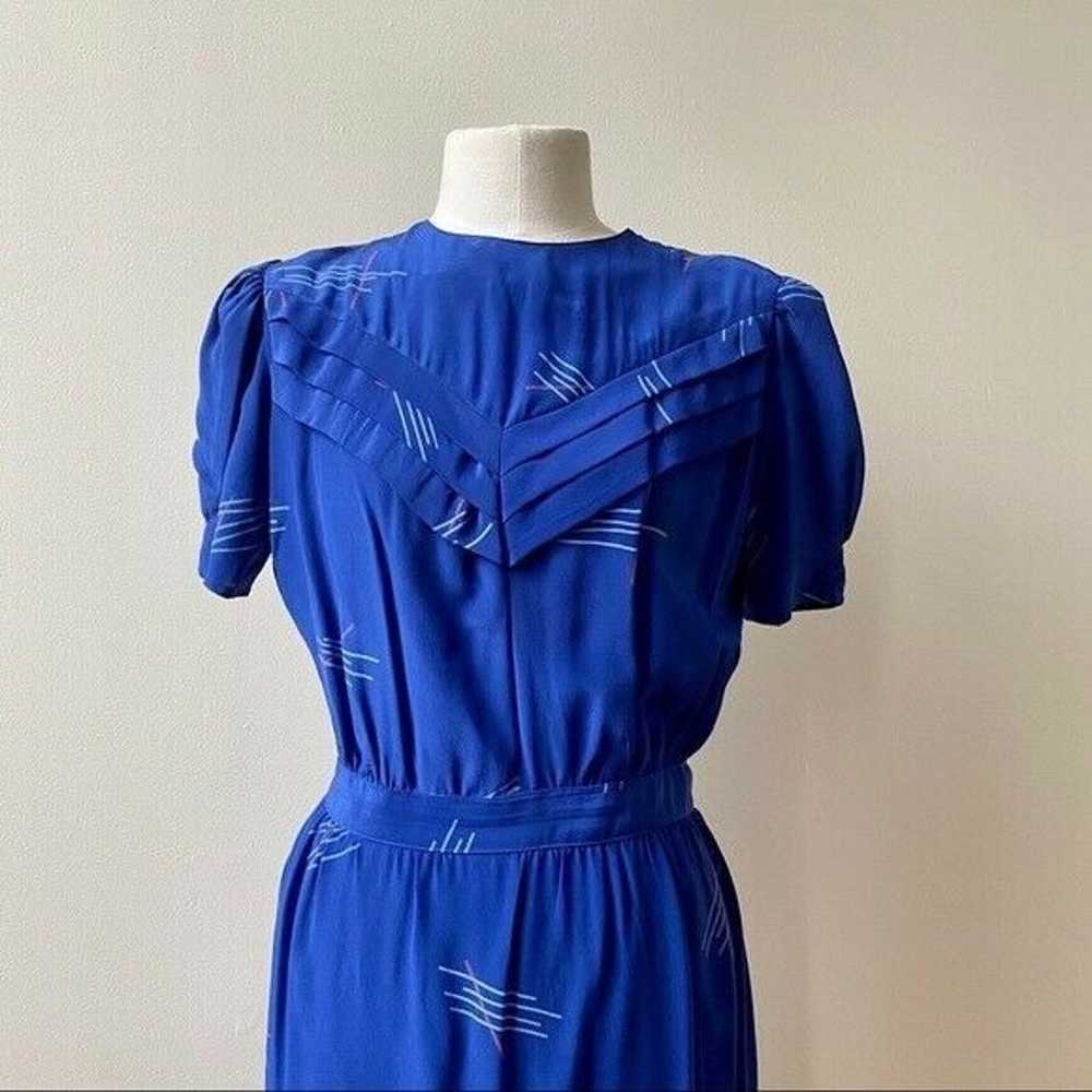 Vintage Blue 80s Geometric Dress - image 3