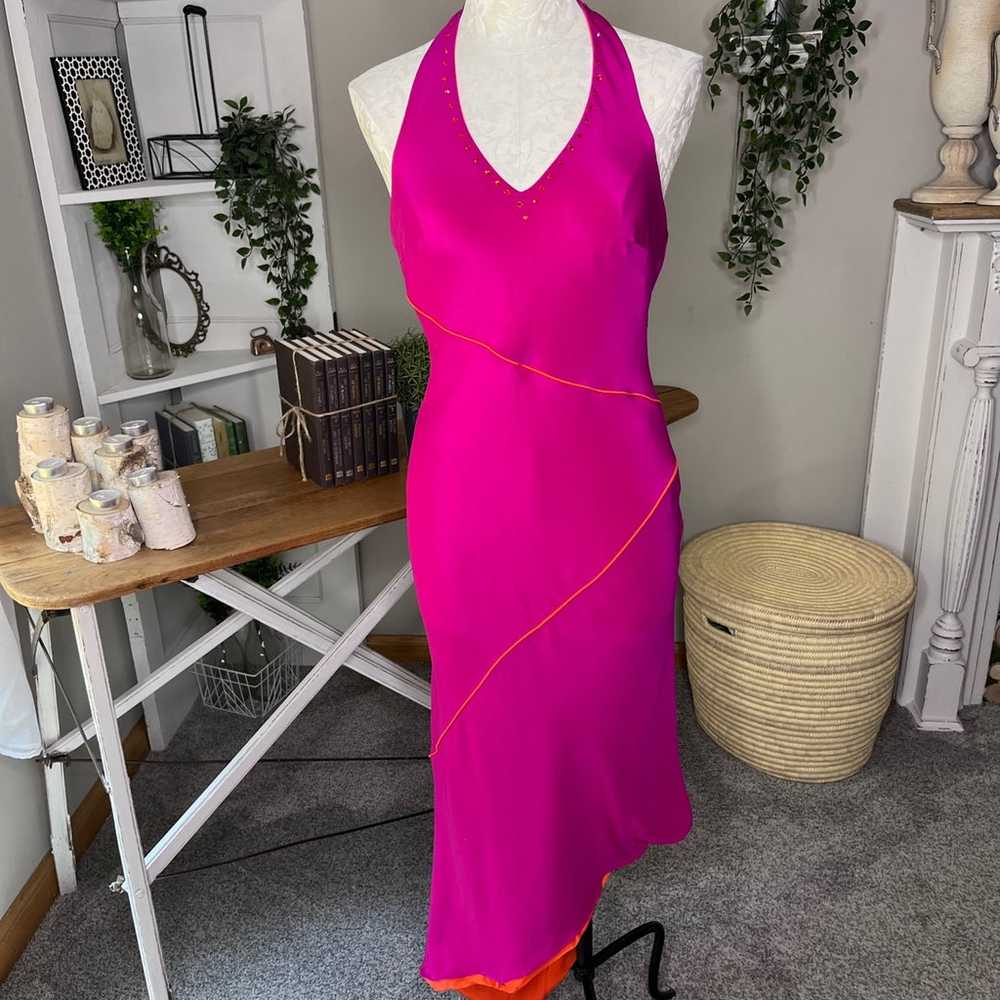 Vintage 90s Hot Pink Halter Dress - image 2