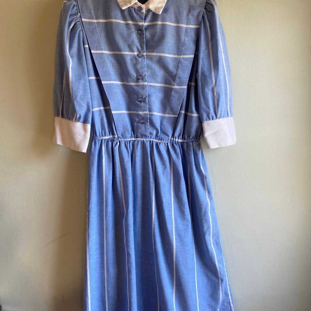 Vintage 1980s Blue and White Striped Shirt Dress - image 1