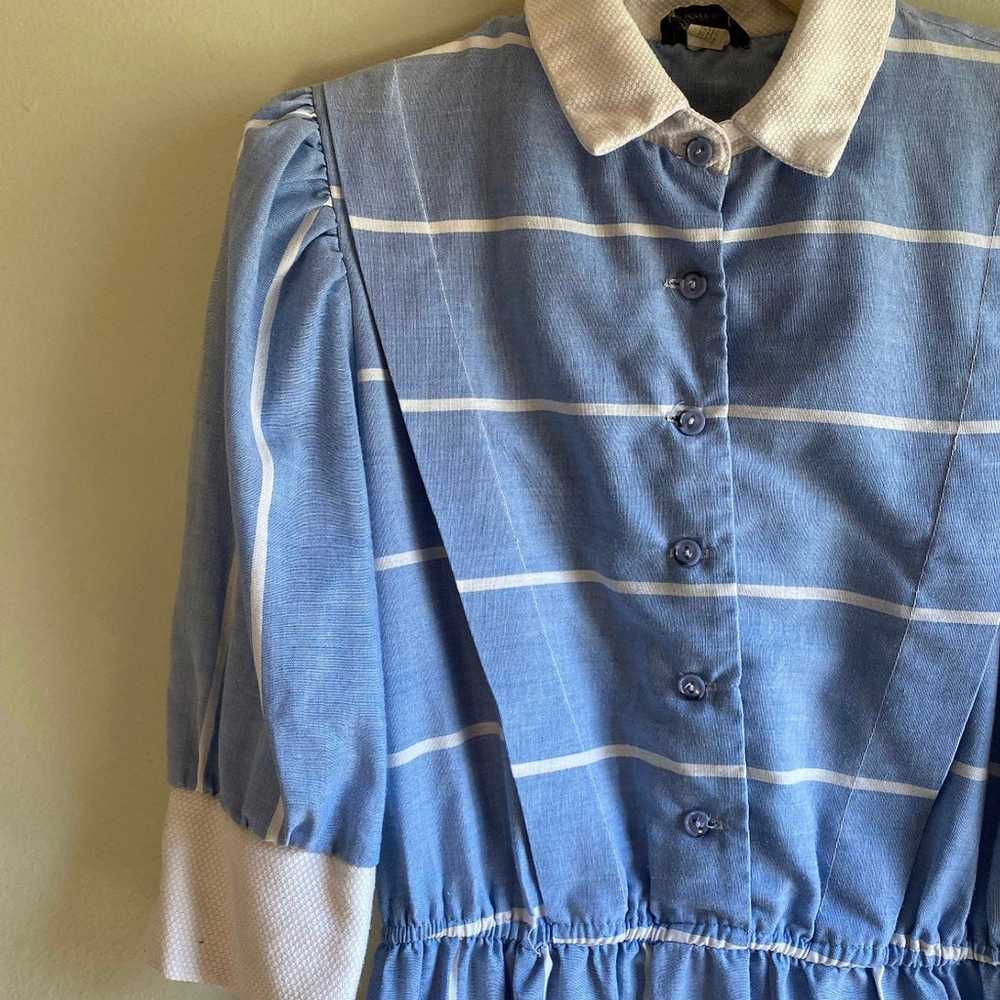 Vintage 1980s Blue and White Striped Shirt Dress - image 2
