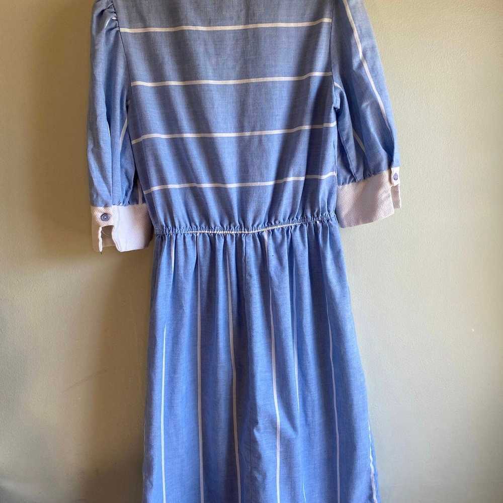 Vintage 1980s Blue and White Striped Shirt Dress - image 3