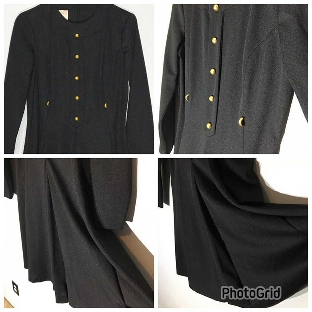 Vintage 60s LBD True Black Dress Gold Brass Butto… - image 3