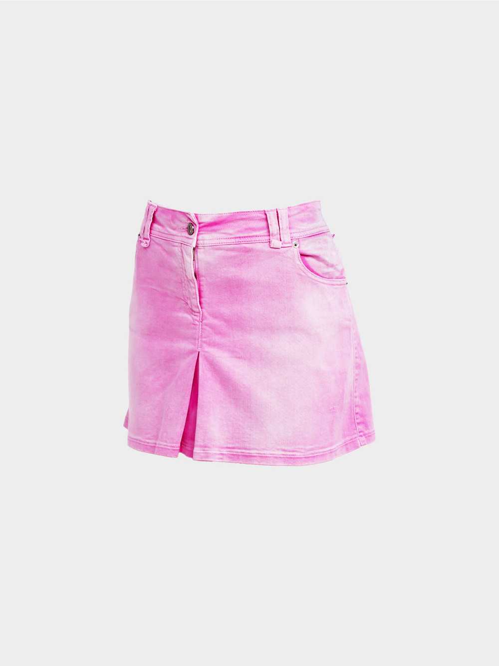 John Galliano 2000s Washed Pink Denim Mini Skirt - image 2