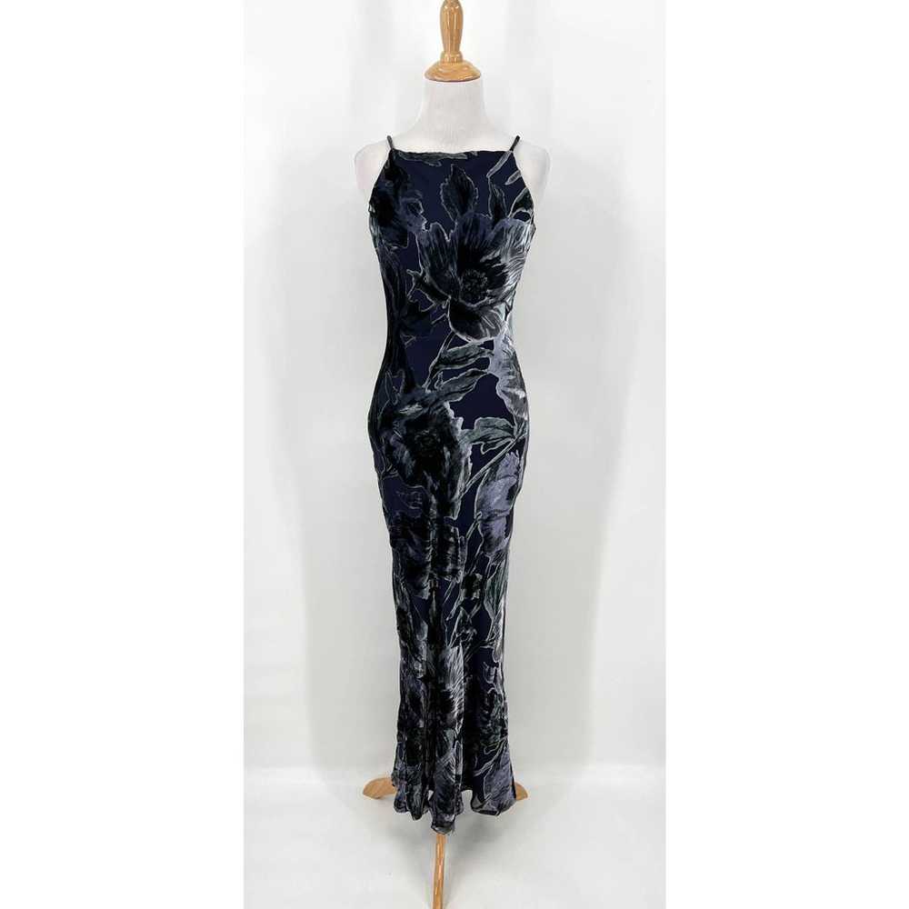 VINTAGE RIMINI Maxi Dress Womens 4 Blue Silk Velv… - image 1