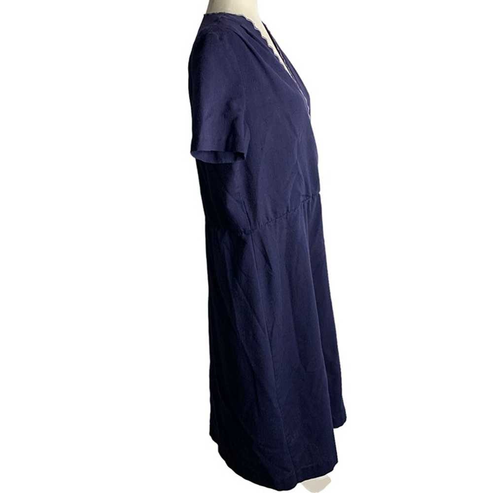 Vintage 80s Midi Sheath Dress M Blue Surplice Nec… - image 5