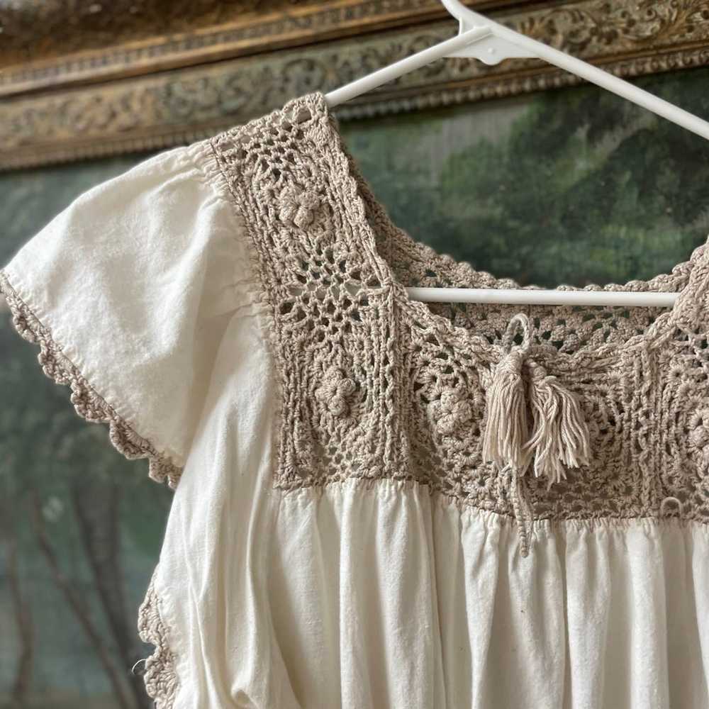 vintage boho 70s cotton dress crochet! - image 3